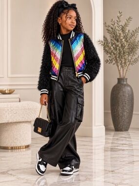 Super cute girls black multi color sequin jacket 💕💕💕